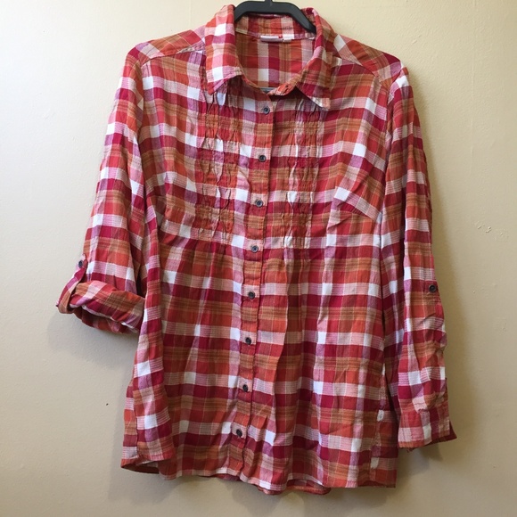 Orange and Red Plaid Button-down - Picture 1 of 4